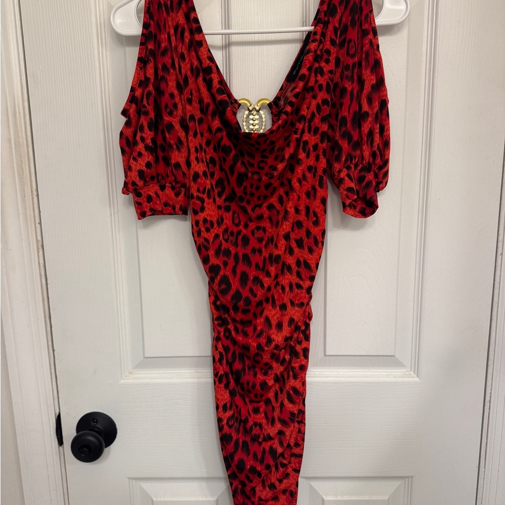 Vintage y2k Symphony Red and Black cheetah print Backless Dress